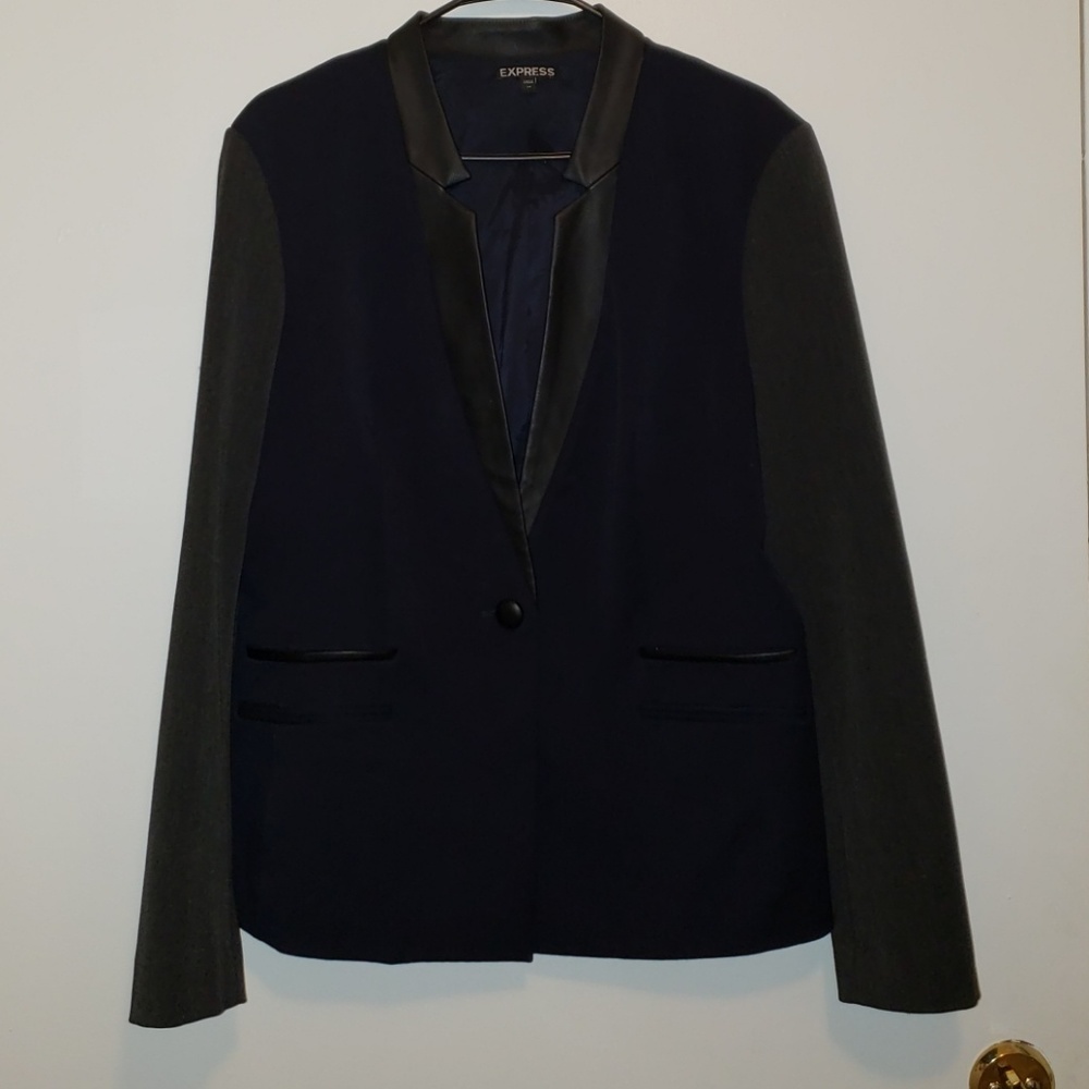 Express Blazer navy, gray and pleather size 14